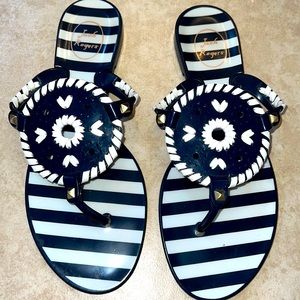 Jack Rodgers Jelly Sandals. Navy and White with Gold accents. Worn twice.